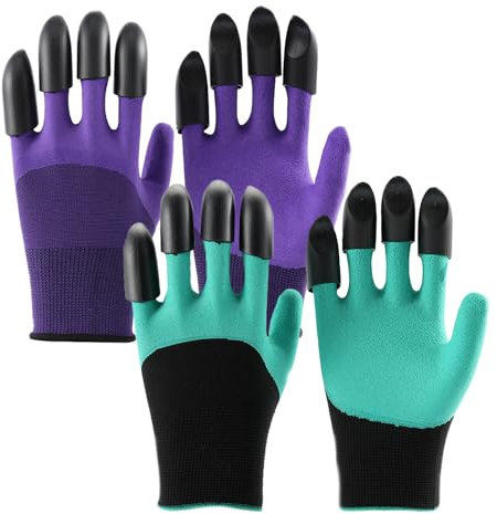 TRKETK 2 Paia Guanti da Giardino con Artigli, Guanti da Giardino Impermeabili Premium Guanti da Lavoro con 8 Artigli Guanti da Genio da Giardino con Artigli per Scavare e Piantare (Verde, Viola)