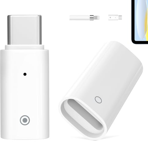 MoKo 2 Stück Ladeadapter für Apple Pencil 1. Generation, USB-C Stecker auf Apple Pencil Adapter + Buchse auf Buchse Ladeanschluss, Nicht mit iPad koppelbar, nur zum Aufladen, Weiß