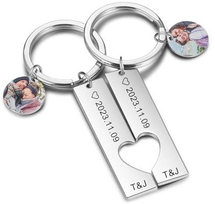 Glooraca Paar Geschenke Personalisierte Schlüsselanhänger mit Bild Benutzerdefinierte Foto Schlüsselanhänger für Freund Freundin Passende Schlüsselanhänger für Paare (Color 1)