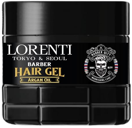 LORENTI TOKYO & SEOUL Barber Hair Styling Gel ARGAN OIL 500ml - Haargel Herren - Starker Halt - Kein Verkleben und ohne Rückstände - Alkohol Frei - Hair Gel - wet hair look - gummy Effect