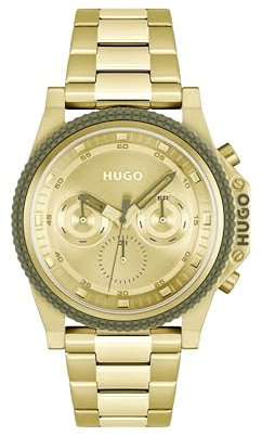 HUGO Analogue Multifunction Quartz Watch for Men #Brave Collection with Gold Colored Stainless Steel Bracelet - 1530349