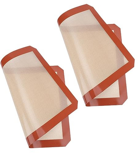 Cabilock 2 Fogli Tappetino da forno in silicone Tappetino da forno macaron per biscotti 2 pezzi angolo tagliato-rosso 30x20 cm spinatoia teglia forno Pasticcino, 1025FUA291RQNF