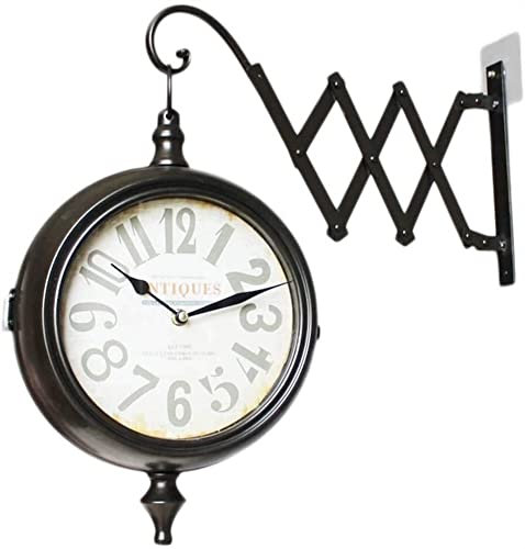 LUOYAOB Retro Bahnhofsuhr Zentralstation Wanduhr, Metall-Vintage Zwei Gesichter Stationuhr, einstellbare Klammer Stiller doppelseitiger Hängsuhr, Heimdekoration for Restaurant Cafe Bar Wohnzimmer