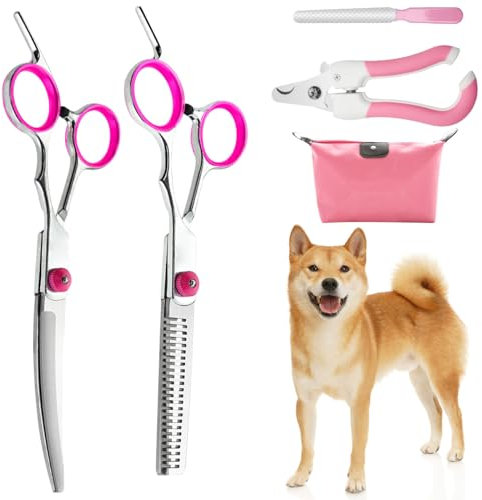 TYXHXTF 4 Stück Hundepflege Schere, Fellschere für Hunde und Katzen, Hundeschere Gebogene, Effilierschere, für die Fellpflege von Hund, Katze und anderen Haustieren