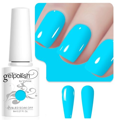 Vishine Sky Blue Gel Nail Polish, 8ml High Gloss Soak Off UV Gel Polish for French Nail Manicure Salon DIY L240
