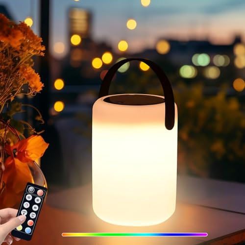 Solar Tischlampe Outdoor Solartischlampen für Außen,Led Tischleuchte Kabellos Akku Tischlampen mit Fernsteuerung,8 Farben Dimmbar Wasserdichte Outdoor Lampe für Terrasse Camping Balkon (Zylindrisch)