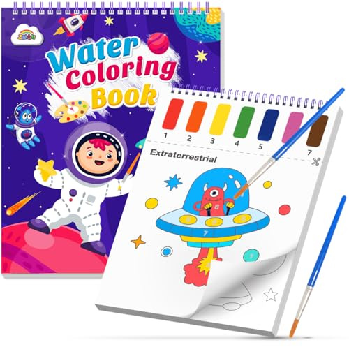 ZMLM Malbuch mit Wasserfarben für Kleinkinder, Malen mit Wassermalbuch Aquarell-Malpapier Kleine Geschenke für kinder Junge Mädchen ab 3 4 5 6 7 8 Jahren Unterwegs Magisches Buch Mitbringsel - Planet