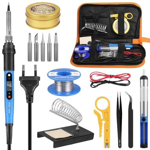 16-teiliges Set In Blau Lötkolben Set Soldering Iron Lötset Digitale Lötstation Temperatur Regelbar 80W