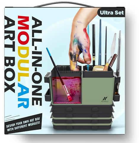 KRYDRUFI Stazione modulare portatile all-in-one per pittura in miniatura e acrilici con detergente pennelli, vassoio tavolozza vernice bagnata coperchio