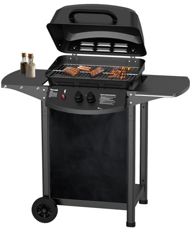 Topwish barbecue a gas,barbecue gas 2 fuochi,giardino griglia picnic,grill barbecue,ripiano lat ribaltabile,su ruote,6000W,106.44 * 55.6 * 103.85cm
