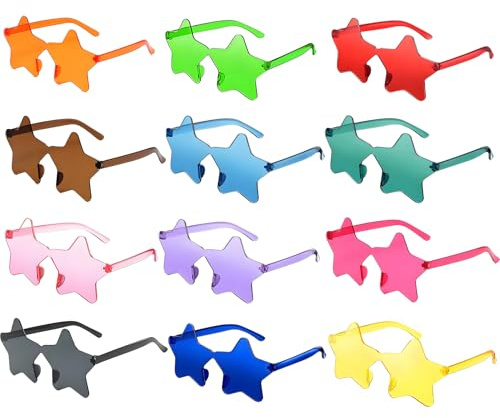 12 Paar Sonnenbrillen Sternförmige Set Bunt, Rahmenlose, Farben Hippie Brille für Kinder Erwachsene, Partybrillen Spaßbrillen für Geburtstagsfeier, Fasching, Karneval, Hochzeit, JGA Party Accessoires