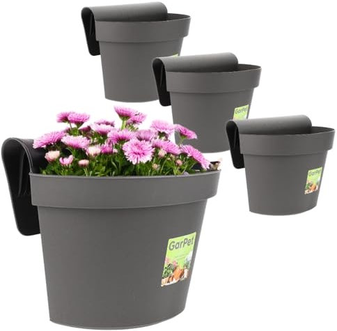 GarPet 4er Set Geländertopf Balkon mit Wasserspeicher Blumentopf Zaun Blumenkasten Geländer Geländerkasten Balkontopf Balkonkasten