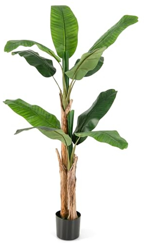 GIANTEX Plante Artificielle Intérieur, Fausse Plante Bananier 165 CM en Pot avec Ciment, 2 Tiges Réalistes & 10 Grandes Feuilles, Arbre Artificiel Intérieur Extérieur Maison Jardin Bureau