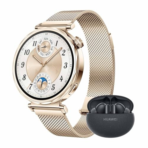 HUAWEI Watch GT 5 41mm Smartwatch + FreeBuds 5i Negro, Silueta con Diseño Sofisticado, Nueva Experiencia Running y Ciclismo, Seguimiento de Salud, 14 Días de Duración, iOS & Android, Dorada