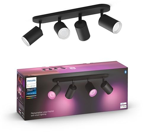 Philips Hue White & Color Ambiance Fugato Spot 4er Spot, schwarz 4x350lm, dimmbar, 16 Mio. Farben, steuerbar via App, kompatibel mit Amazon Alexa (Echo, Echo Dot)