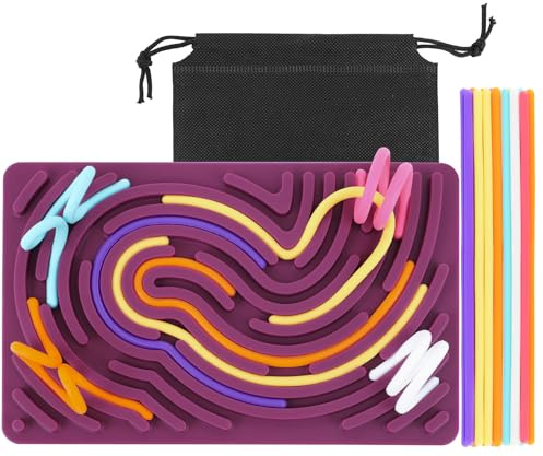 ddLUCK Sensorik Spielzeug Activity Board mit ADHS und Autismus für Kinder | Silikon, Lila, Doppelseitig, mit 6 Farben & 20 Schnüren & Reisebeutel, zur Stress & Anxiety, Beruhigendes, Still Spiele Play