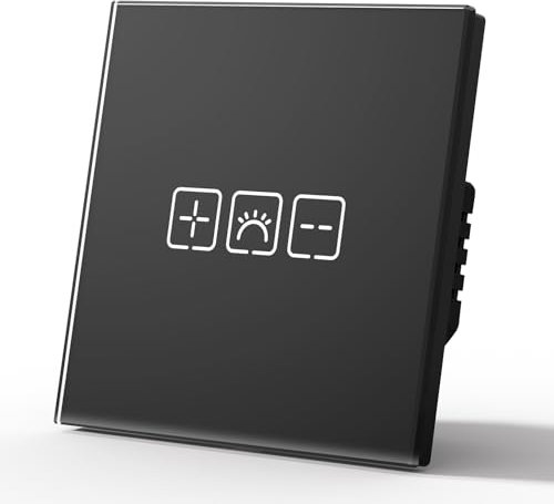 MVAVA Interruptor Regulador de Intensidad,Interruptores Tactil Con Cristal,Compatible con Alexa/Tuya/Smart Life,Requiere Cable Neutro,Regulable 1 Gang 1 Vía,86mm Negro