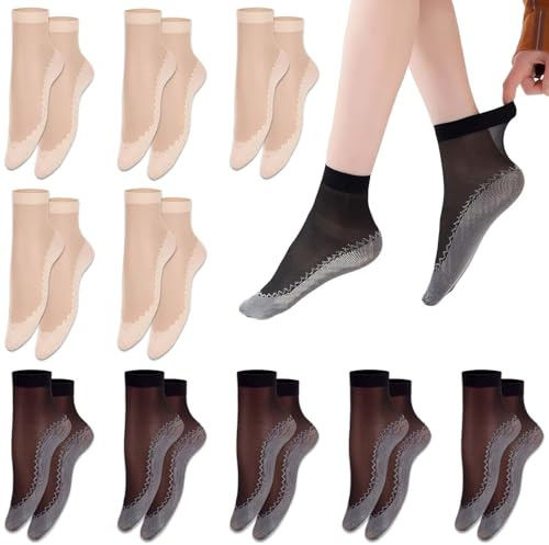 DUGEGAYL Calzini Corti Donna - 40 Pezzi Trasparenti per Danza, Gambaletti in Nylon, Color Carne e Nero - Confortevoli e Durevoli con Soletta in Cotone Antiscivolo