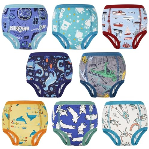 FLYISH DIRECT Pantalones de Entrenamiento para el Baño para Niños y Niñas, Ropa Interior para el Entrenamiento 100% Algodón, 10 Paquetes Braguitas de Entrenamiento Absorbentes Reutilizables, 2-9 Años