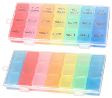 HAWILLOSCH 2stücke Bunte Tablettenbox Fächer Tage Medikamentenbox Mit Klappverschluss Abnehmbare Fächer Transparente Deckel Tragbare Kunststoff-aufbewahrungsbox Für Familien Und Reisen