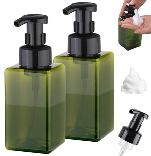 2 Stück Schaumseifenspender, 450 ml, nachfüllbarer Schaum-Handseifenspender mit Pumpe, wiederverwendbar, Mehrzweck-Handseifenbehälter für Flüssigseife, Shampoo, Körperwäsche, Seifenspender, Kunststoff