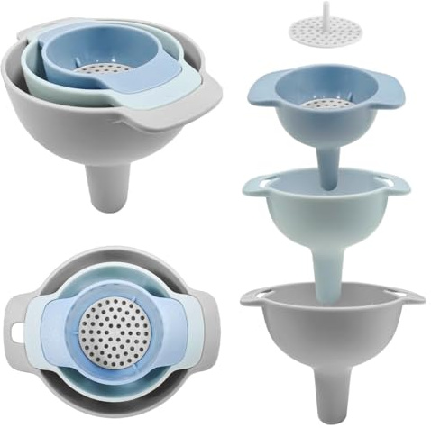 loacuony Küchentrichter, 4-in-1 Trichter-Set, Groß (10 cm), Mittel (7,9 cm), Klein (5,8 cm), Kunststoff, Blau