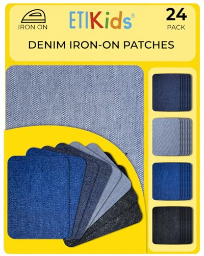 Tyglapp, för strykning, reparationstyg för strykning, för inomhus- och utomhusbruk, dekorativt set, 8,7 x 10 cm (denim, 24 stryklappar)