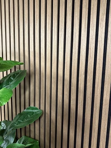 DBS Bathrooms Acoustic Slat Wall Panel, 60 x 240 cm, Wood Veneer MDF, Pet Polyester Backing 3D Sound Absorption Walnut