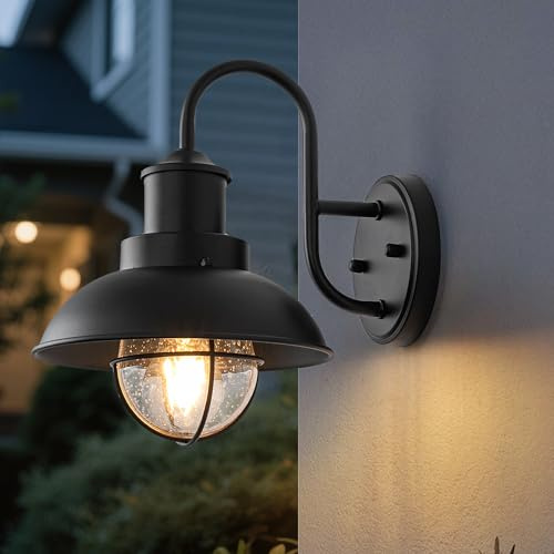 FTL Industrial Schwanenhals Aussenlampe Wand, Schwarz Aussen Wandlampe, E27 Retro Außen Scheune Wandleuchte, Vintage Lampe aus Metall für Eingangstür, Garage, Terrasse, Bauernhof, IP44 Wasserdicht