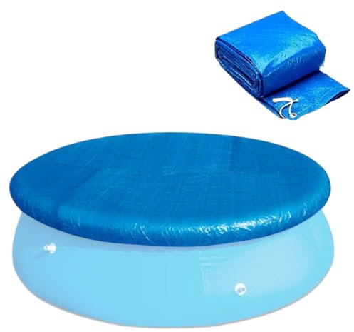 Bache Piscine Ronde, 183 cm Couverture de Protection pour Piscine Tubulaire avec Attaches en Corde, Imperméable, Anti-poussière et Résistante aux UV, Couverture pour Piscines Gonflables Hors Sol, Bleu