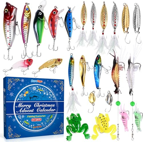 AuroTops Fishing Advent Calendar 2025,24 Days Fishing Lures Set for Fisher Adult Christmas Countdown Calendar for Men Advent Calendars Christmas Gifts for Men Dad Husband Boyfriend
