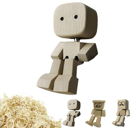 Shaking Wooden Man Figur, Handgefertigte Holzfiguren Mit Wackelfüßen, Wackelnder Holzmanns, Niedliche Sammlerfiguren Wohndeko, Wackelfigur Dekoration Für Auto Armaturenbrett, Schreibtisch(A)