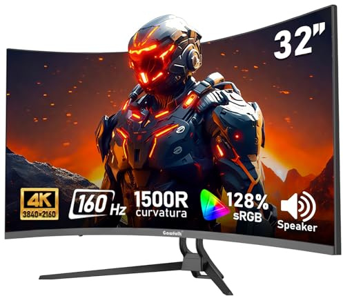 Gawfolk Monitor de computadora curvado Ultra HD de 32 pulgadas 4K Ultra HD 1500R, visualización de juegos de 160Hz, 1 ms, sincronización adaptativa, 128% sRGB, ángulo de visión amplio de 178°, HDMI