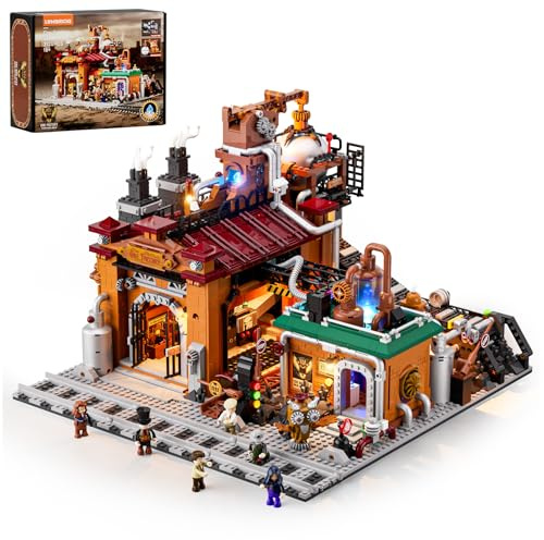 Lumibricks Steampunk Erzfabrik Beleuchtetes Bauset – 3138 Teile Viktorianisches Maschinenmodell mit LED-Lichtern, kompatibel mit Eisenbahnschienen, kreatives Sammlergeschenk für Erwachsene & Kinder