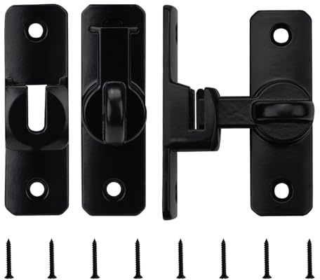 Lot de 2 loquets de porte de grange, serrure de porte coulissante à 90/180 degrés, en alliage d'aluminium, loquet de portail coulissant multi-angle, verrou à rabat robuste pour jardin (Noir)