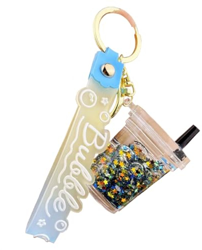 ZDHC Simpatico portachiavi liquido per tè al latte, creativo, nero, a forma di bolla sognante, portachiavi per auto, ciondolo per borsa, per donne e ragazze