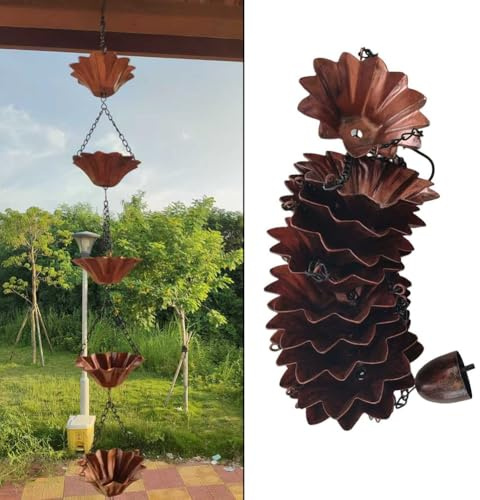 MonoSora Cadena de lluvia para jardines y villas de 151 cm, solución de drenaje de techo al aire libre con diseño de loto, recogedor de agua y decoración de aleros