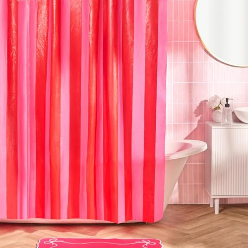 OHS Pink Shower Curtain, Mould Proof Mildew & Water Resistant Plastic Bathroom Curtain with 12 Hooks Quick Dry Weighted Hem Bathtub Curtains, 180 x 180cm - Pink