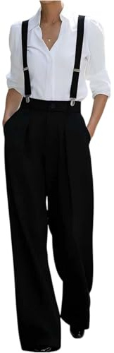 Anzughose Damen High Waist Weites Bein Hosenträger Damen Breit Lang Palazzo Hose Elegant Mit Knöpfen Hosen Business Mit Träger Damenhosen Büro Baggy Latzhose Marlenehose Elegante Freizeithose