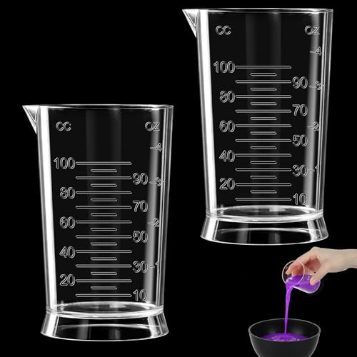 2Pcs Measuring Cup, 4 oz (100ml) Hair Dye Measuring Cups, Clear Plastic Graduated Beakers with Easy-Read Scale for Salon & Home DIY Coloring