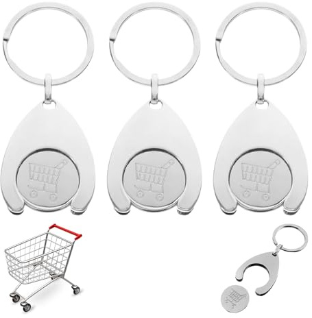 3Pcs Shopping Trolley Token, Trolley Coin Supermarket Tokens, Metal Token UK Keyring with Detachable coin, Durable Rust-Resistant Keychain for Shopping Cart,Locker Use, Reusable Metal Token