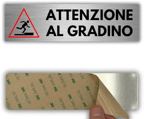 LEIASA | Cartello Attenzione Gradino - 5x18 cm - Alluminio - Scendere Piano | Targa Pericolo Gradino, Segnale Scivolata, Adesivo Guarda dove Cammini, Placca Salita e Discesa, Avviso Bordo Gradino