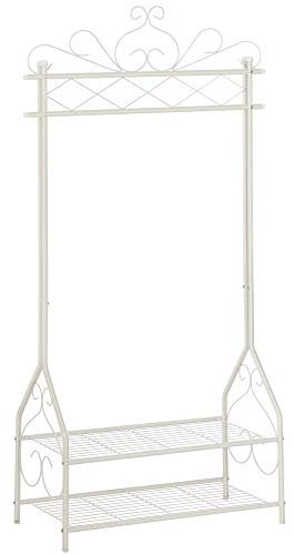 SONGMICS Kleiderständer im Vintage-Stil Garderobenständer mit Kleiderstange und 2 Ablagen aus Metall 92 x 173 x 41 cm (B x H x T), cremeweiß, HSR07W