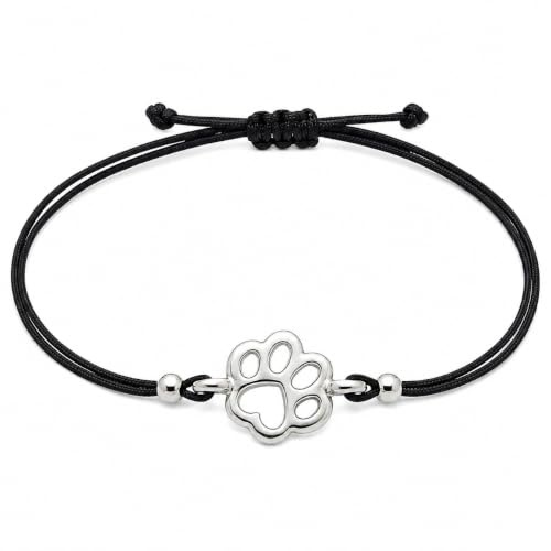 Selfmade Jewelry Armband Damen Silber Pfote Größenverstellbares Makramee-Armkettchen mit Tatze Handgemacht Inkl. Geschenk-Verpackung