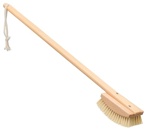 Redecker Bade- und Fußbürste mit extra langem Griff aus geöltem Buchenholz, steife Tampico-Faserborsten, Peeling-Haut, 61 cm, Made in Germany