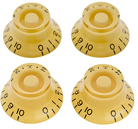 Musiclily Pro Metrische Größe 18 Splines Hutform Potiknopfe Top Hat Bell Knobs für Epiphone Les Paul SG Style E-Gitarre, Creme (4er Set)