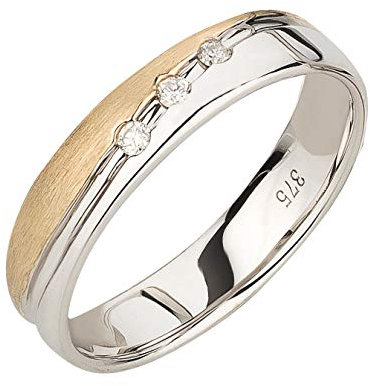 Ardeo Aurum Damenring aus 375 Gold bicolor Gelbgold Weißgold mit 0,06 ct Diamant Brillant massiv matt Trauring Modell 109-237 Größe 51
