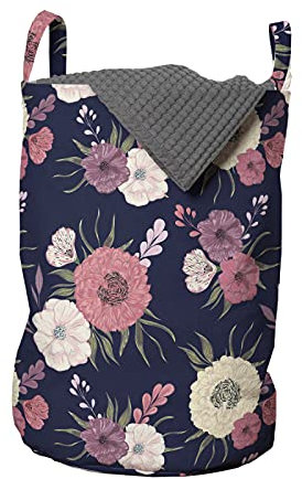 ABAKUHAUS Dahlie Wäschesack, Vintage-Blüten-Pfingstrose Mohn, Wäschekorb mit Griffen Kordelzugverschluss für Waschsalons, 33 cm breit x 49 cm hoch, Getrocknete Rose Pale Pink