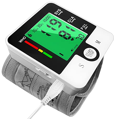 Wrist Blood Pressure Monitor, Automatic Digital Home BP Monitor Cuff - Accurate, Intelligent Voice, LCD Tri-Color Backlight, USB Charging, Adjustable Cuff, Irregular Heartbeat & Hypertension Detector
