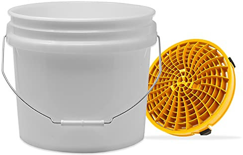 detailmate Autowäsche Set: Wascheimer transparent 3,5 Gallonen (12 l) mit Detail Guardz Dirt Lock Wascheimereinsatz Gold für eine kratzerfreie Handwäsche